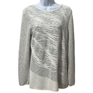 Nic + Zoe Womens Long Sleeve Tunic White Gray Sheer Knit Light Academia Sz Med.